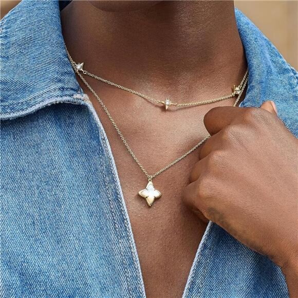 18K Gold Plated Double Layer Necklace | Four-Point Star - Picture 5 of 6